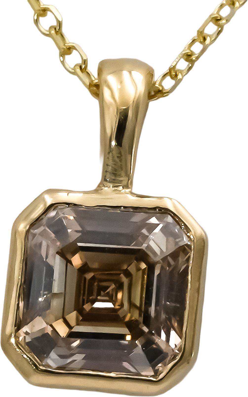 14k Yellow Gold Asscher Cut Bezel Set Diamond Solitaire Pendant Necklace 0.99CT