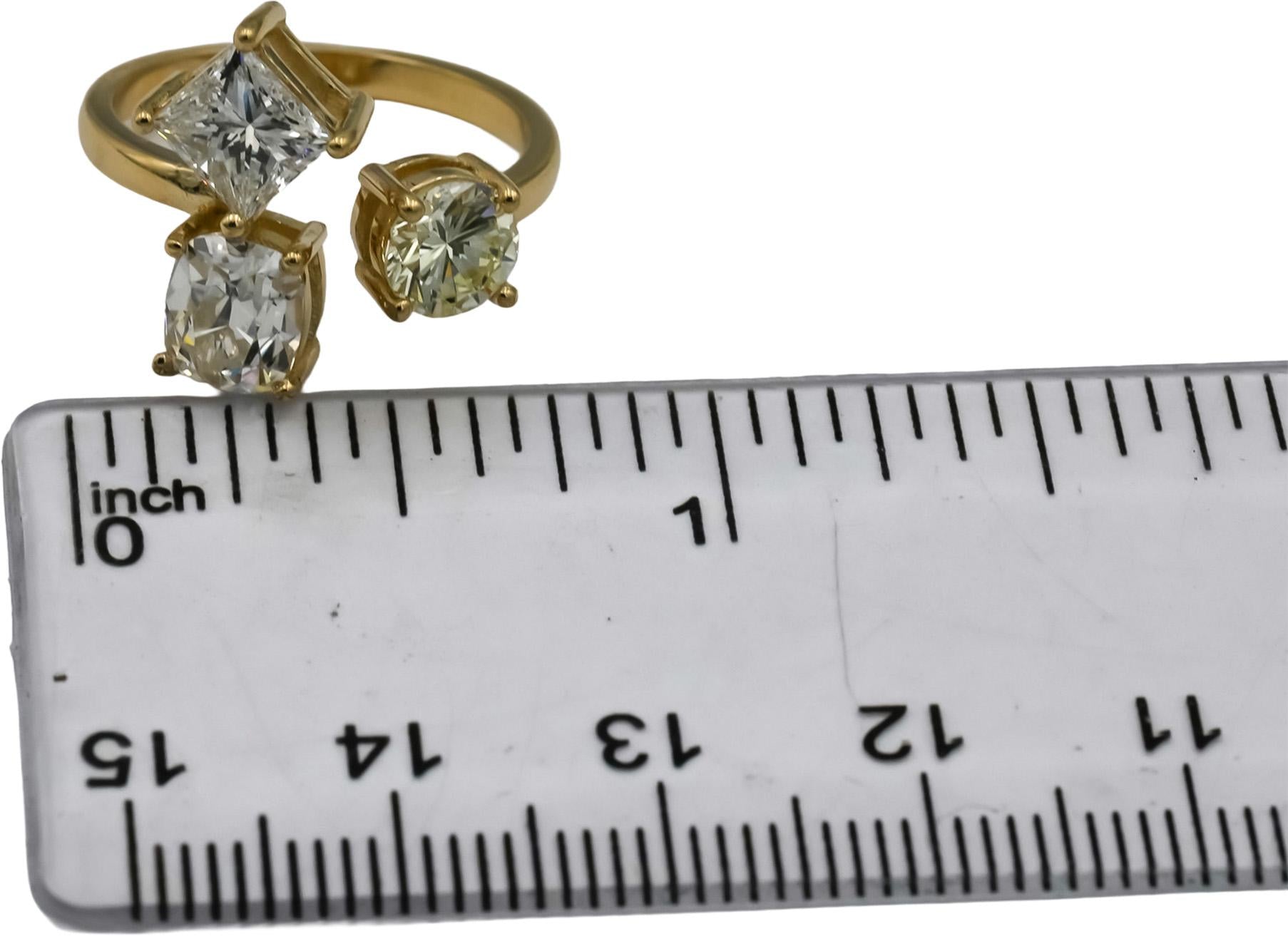14k Yellow Gold Round Oval Cushion Cut Diamond Three Stone Ring 2.78CT Size 5.75