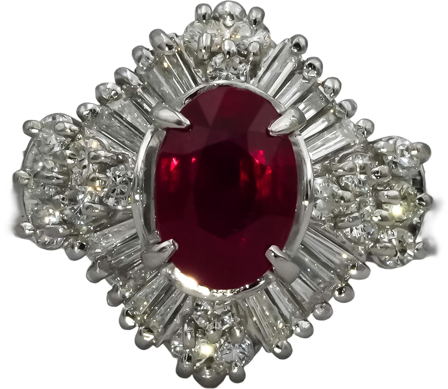 GIA Certified Platinum Ruby and VS Diamond Cocktail Ring 3.04CT Size 6.5