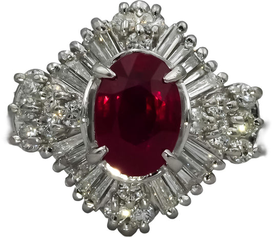 GIA Certified Platinum Ruby and VS Diamond Cocktail Ring 3.04CT Size 6.5