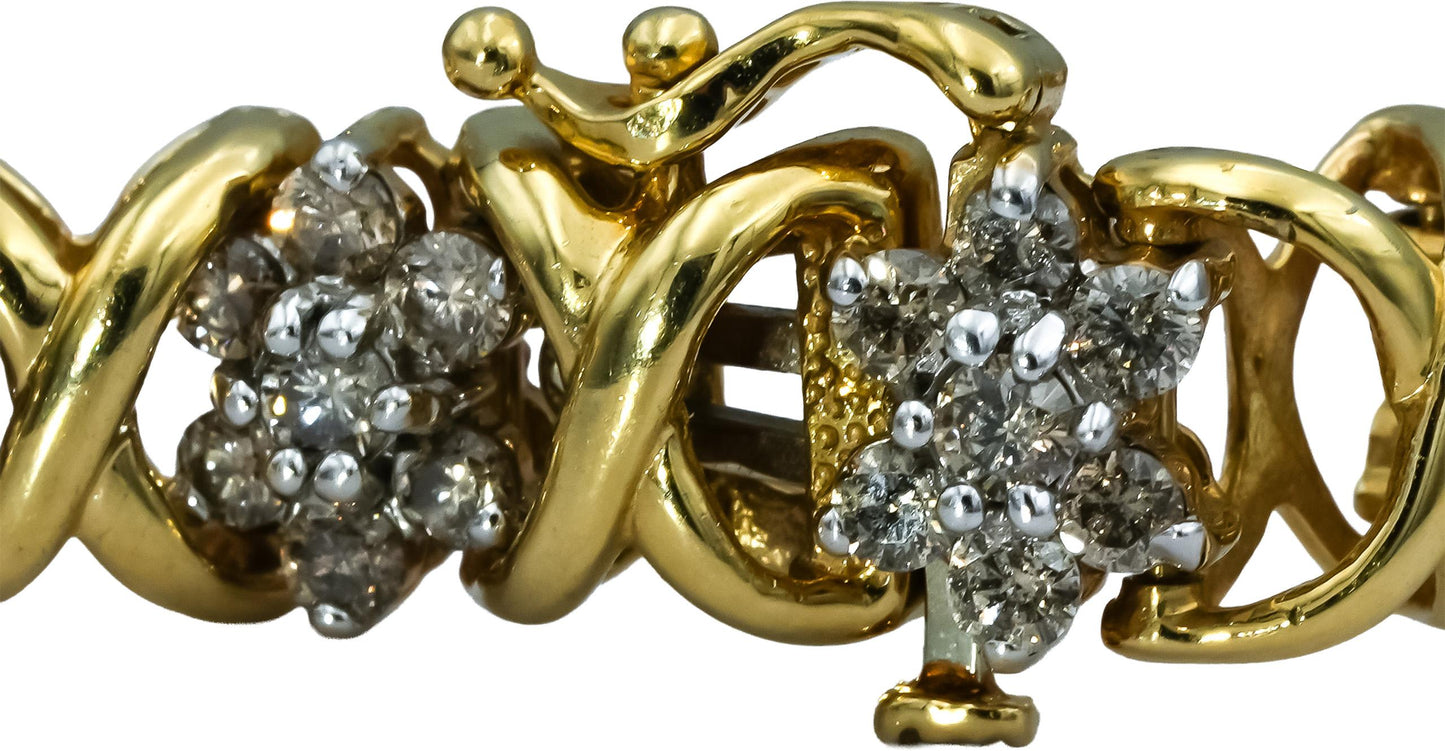 14k Yellow Gold Round Diamond Fancy Link Bracelet 4.0CT