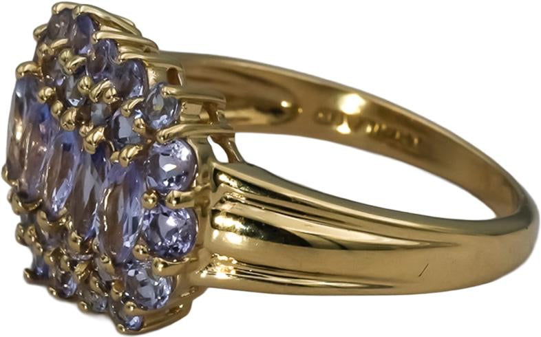 14k Yellow Gold Round and Marquise Cut Tanzanite Cluster Ring 2.06CT Size 8