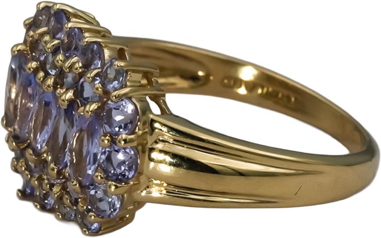14k Yellow Gold Round and Marquise Cut Tanzanite Cluster Ring 2.06CT Size 8
