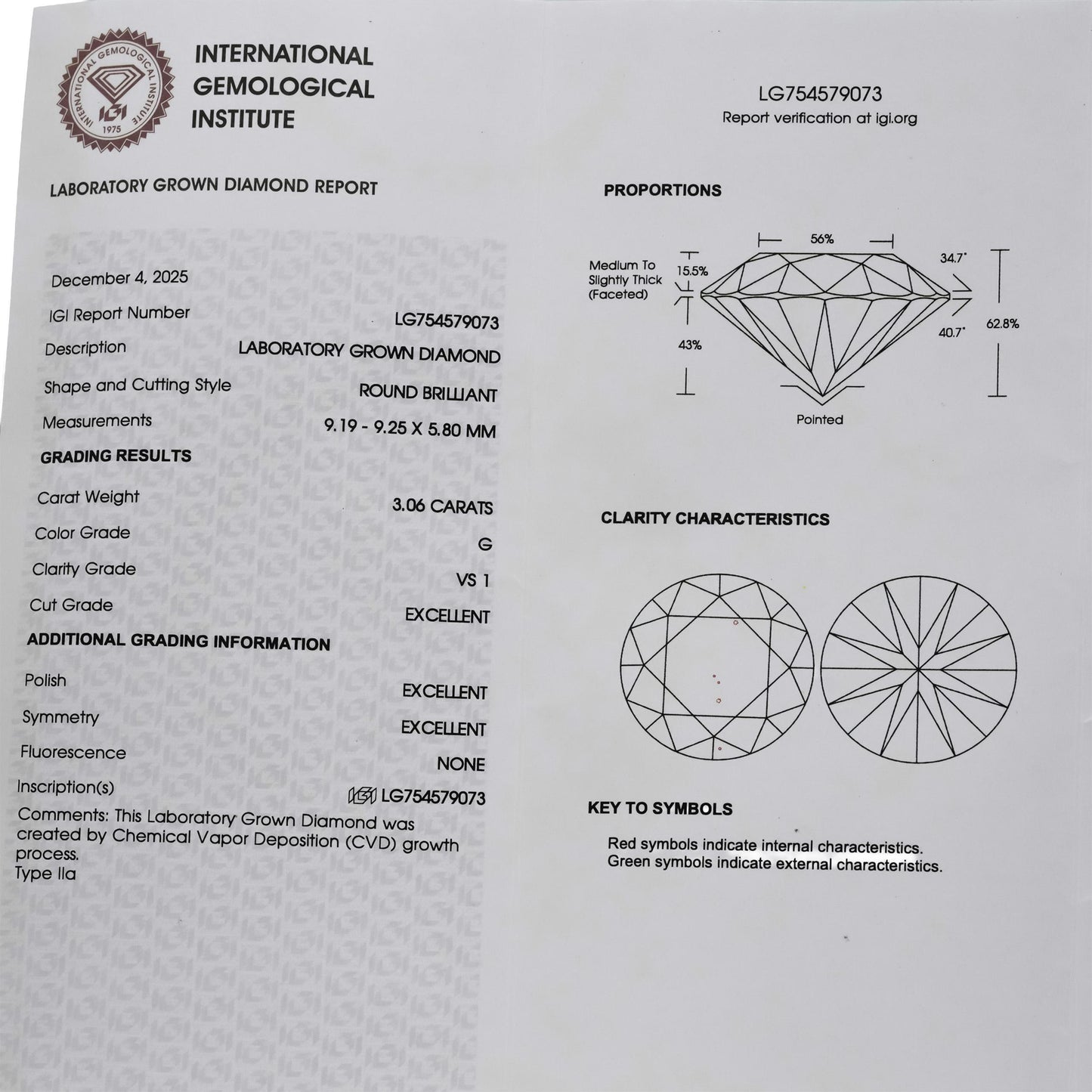 IGI Certified 14k White Gold VS Round Lab-Grown Diamond Stud Earrings 6.12CT