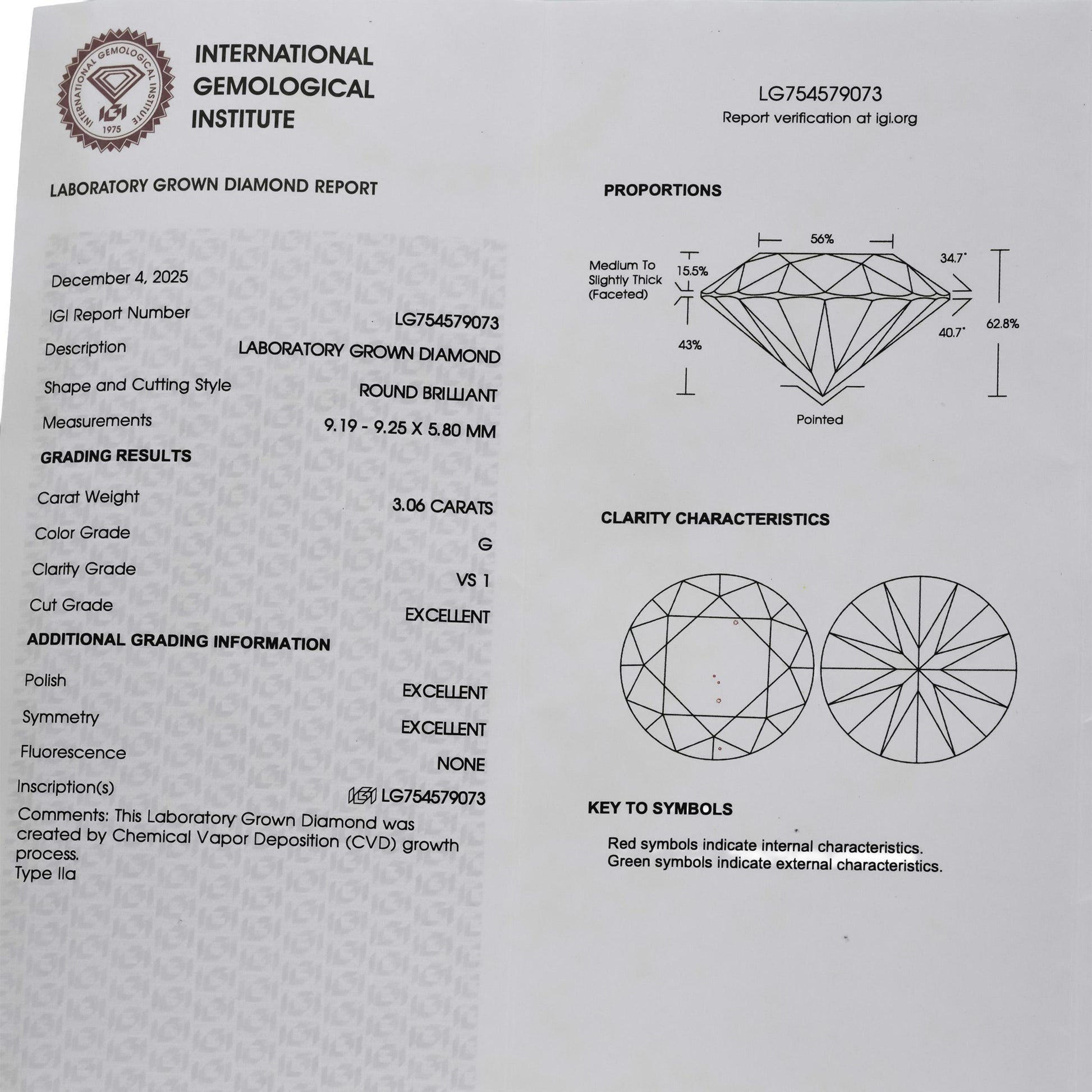 IGI Certified 14k White Gold VS Round Lab-Grown Diamond Stud Earrings 6.12CT