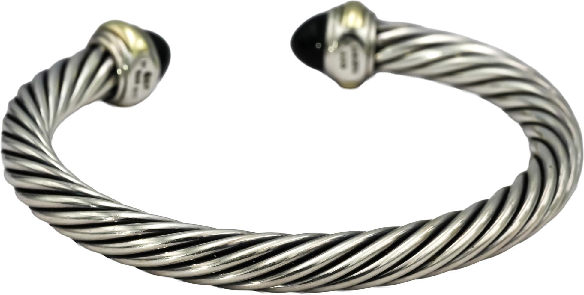 DAVID YURMAN Sterling Silver 14k Gold Classic Cable Bracelet w/ Onyx End Caps