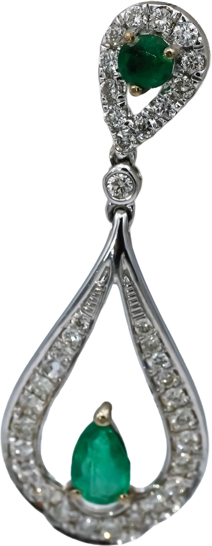 9k White Gold Diamond and Emerald Drop Dangle Earrings 0.55CT