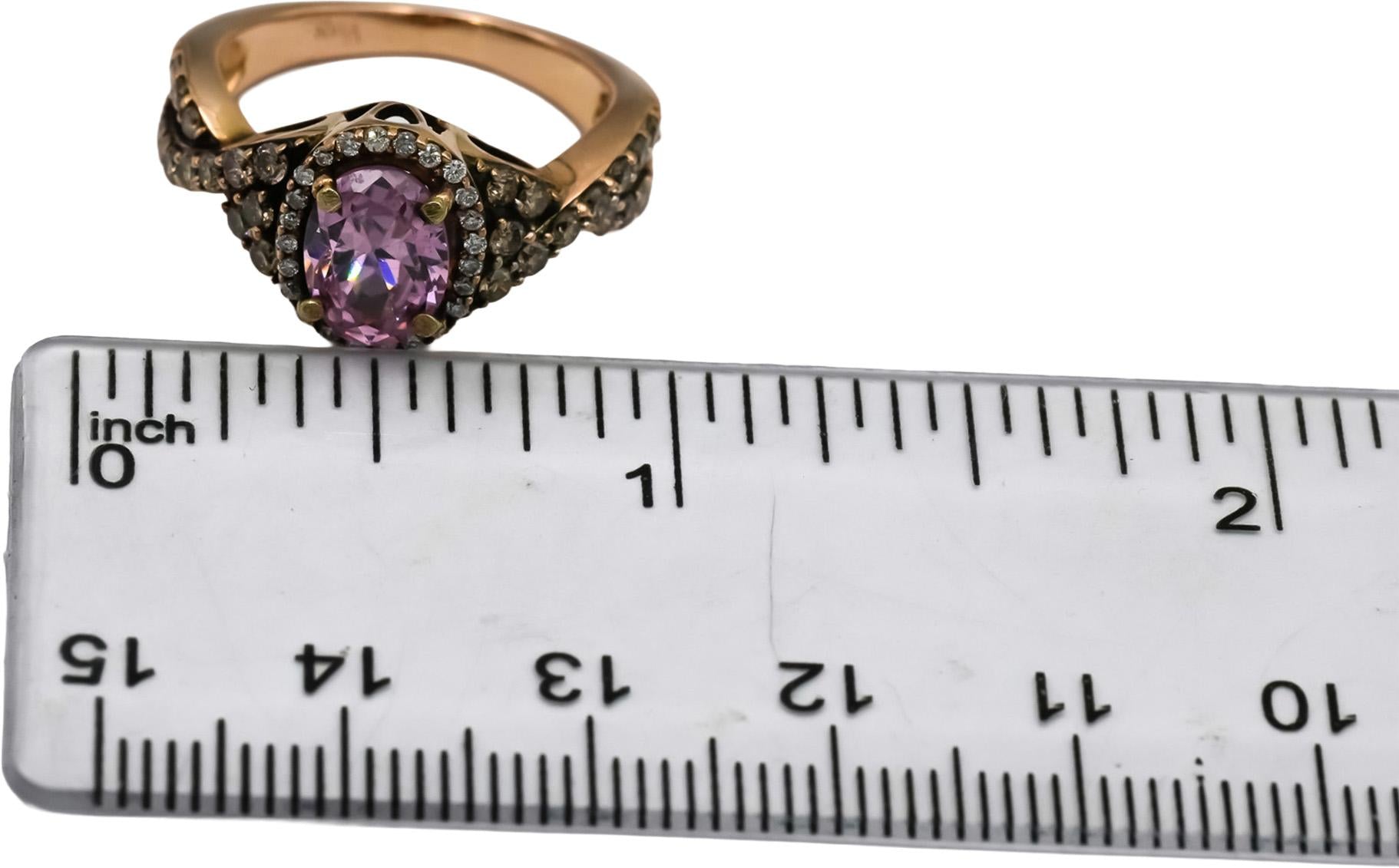 LE VIAN 18k Rose Gold Diamond and Pink Quartz Cocktail Ring 0.60CT Size 6.25