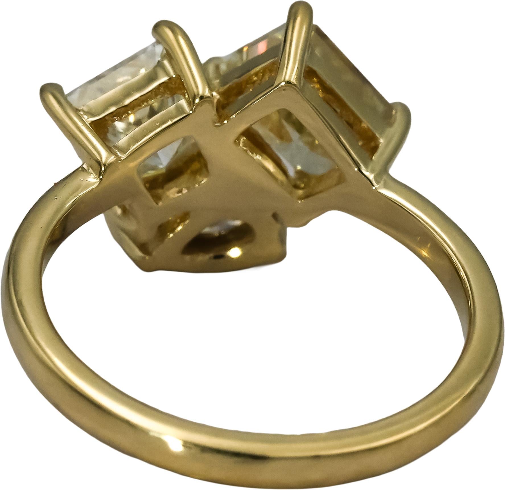 14k Yellow Gold Mixed Cut White & Yellow Diamond Three Stone Ring 2.19CT Size 6