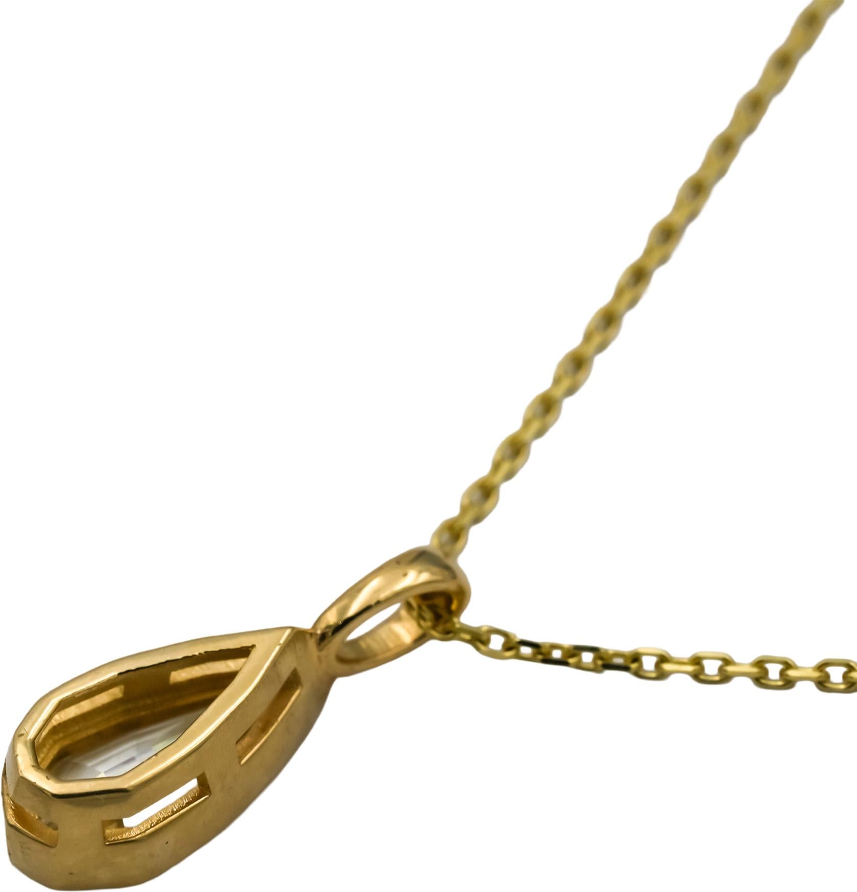 14k Gold VS Pear Step Cut Light Yellow Diamond Solitaire Pendant Necklace 0.99CT