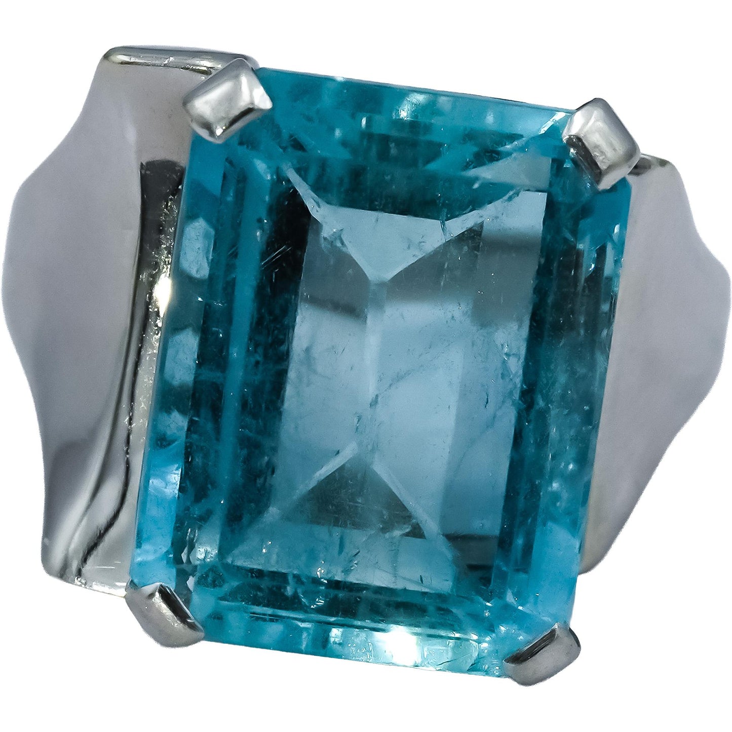 Retro Antique 14k White Gold Aquamarine Solitaire Ring 16.50CT Size 9.75