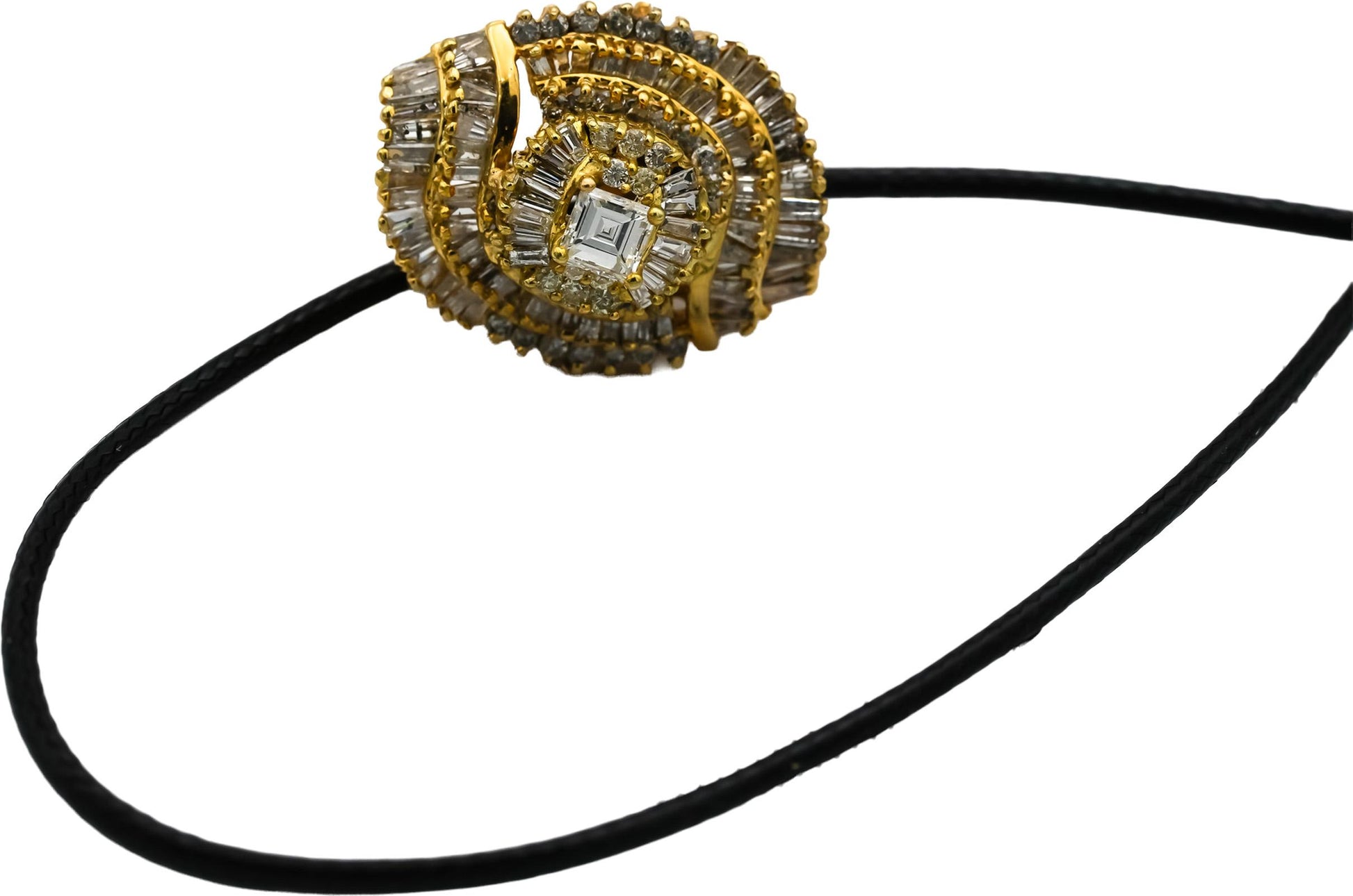 14k Yellow Gold Asscher Baguette Round Diamond Pendant Necklace 3.0CT