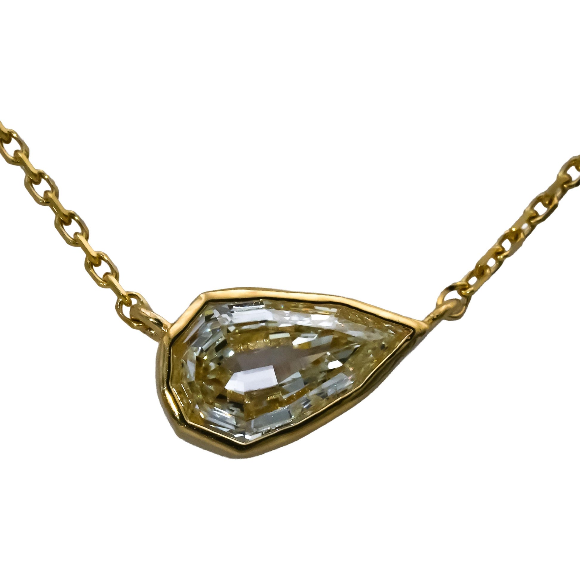 14k Yellow Gold Pear Step Cut Light Yellow Diamond Solitaire Pendant 0.99CT