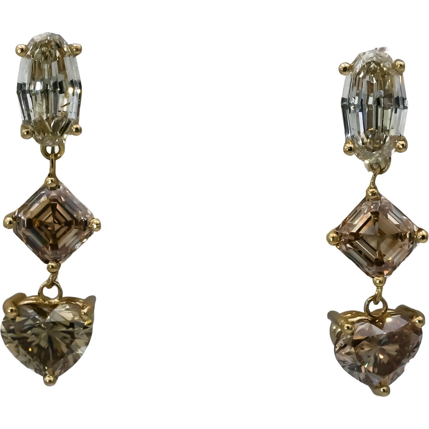 14k Yellow Gold Oval Asscher Heart Cut Diamond Dangle Earrings 6.17CT