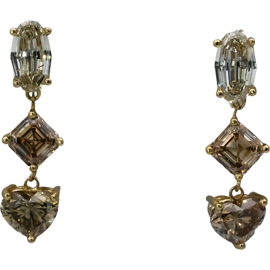 14k Yellow Gold Oval Asscher Heart Cut Diamond Dangle Earrings 6.17CT