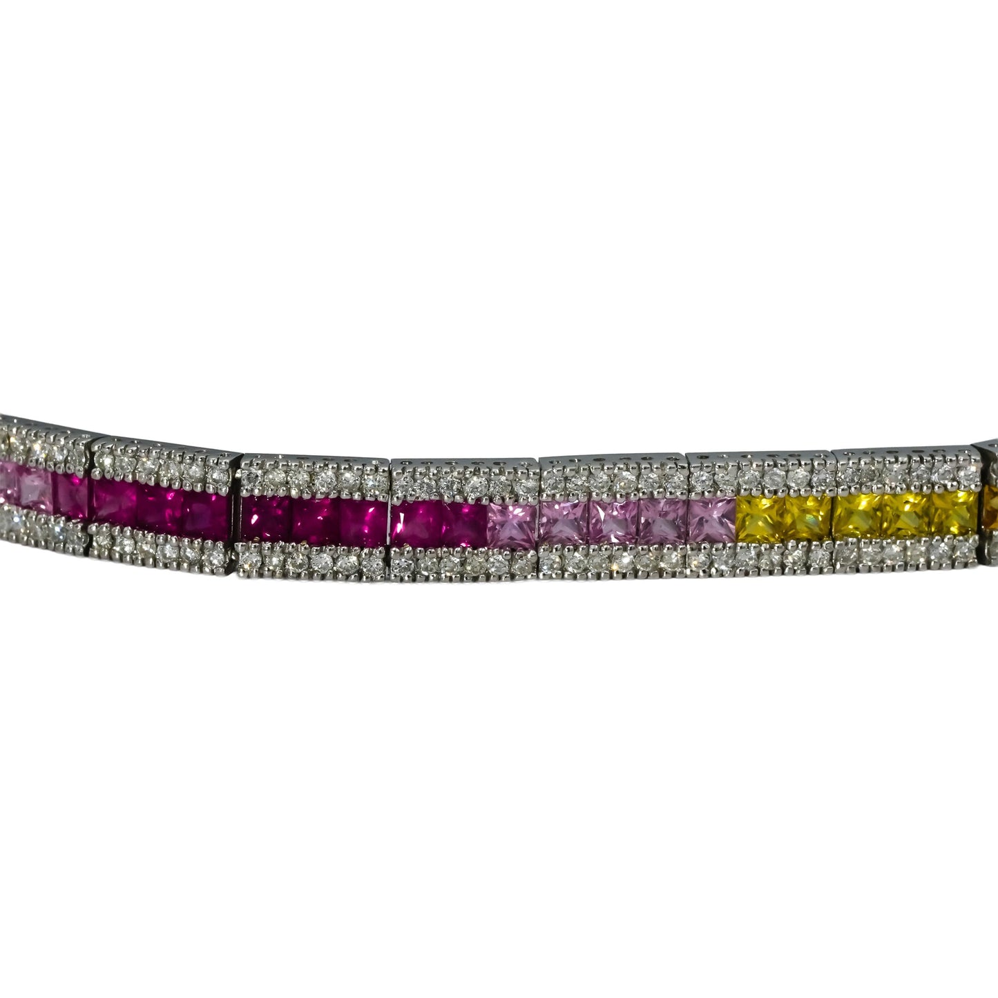 14k White Gold Diamond and Multi Color Sapphire Line Bracelet 5.50CT