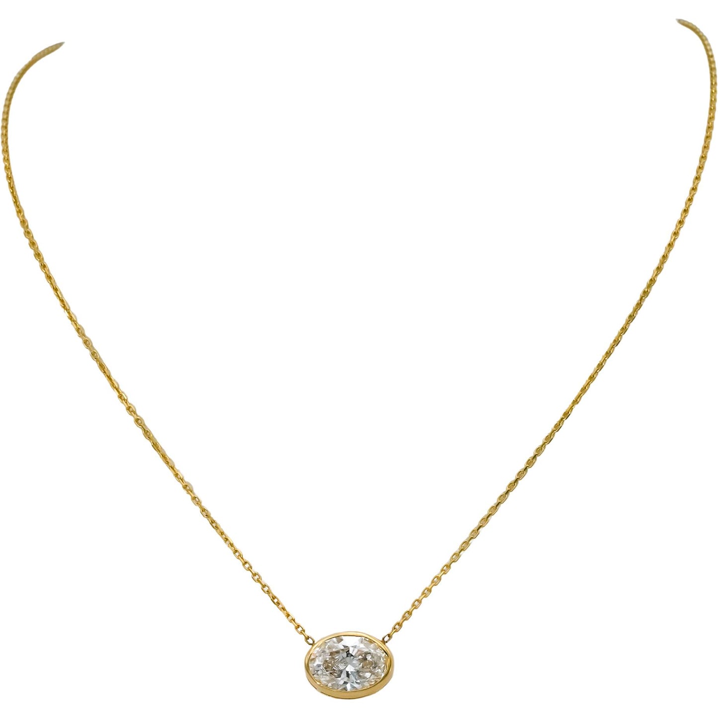 14k Yellow Gold VS Oval Cut Lab-Grown Diamond Pendant Necklace 2.23CT
