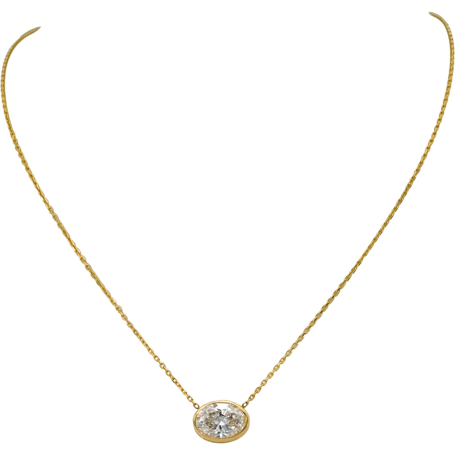 14k Yellow Gold VS Oval Cut Lab-Grown Diamond Pendant Necklace 2.23CT