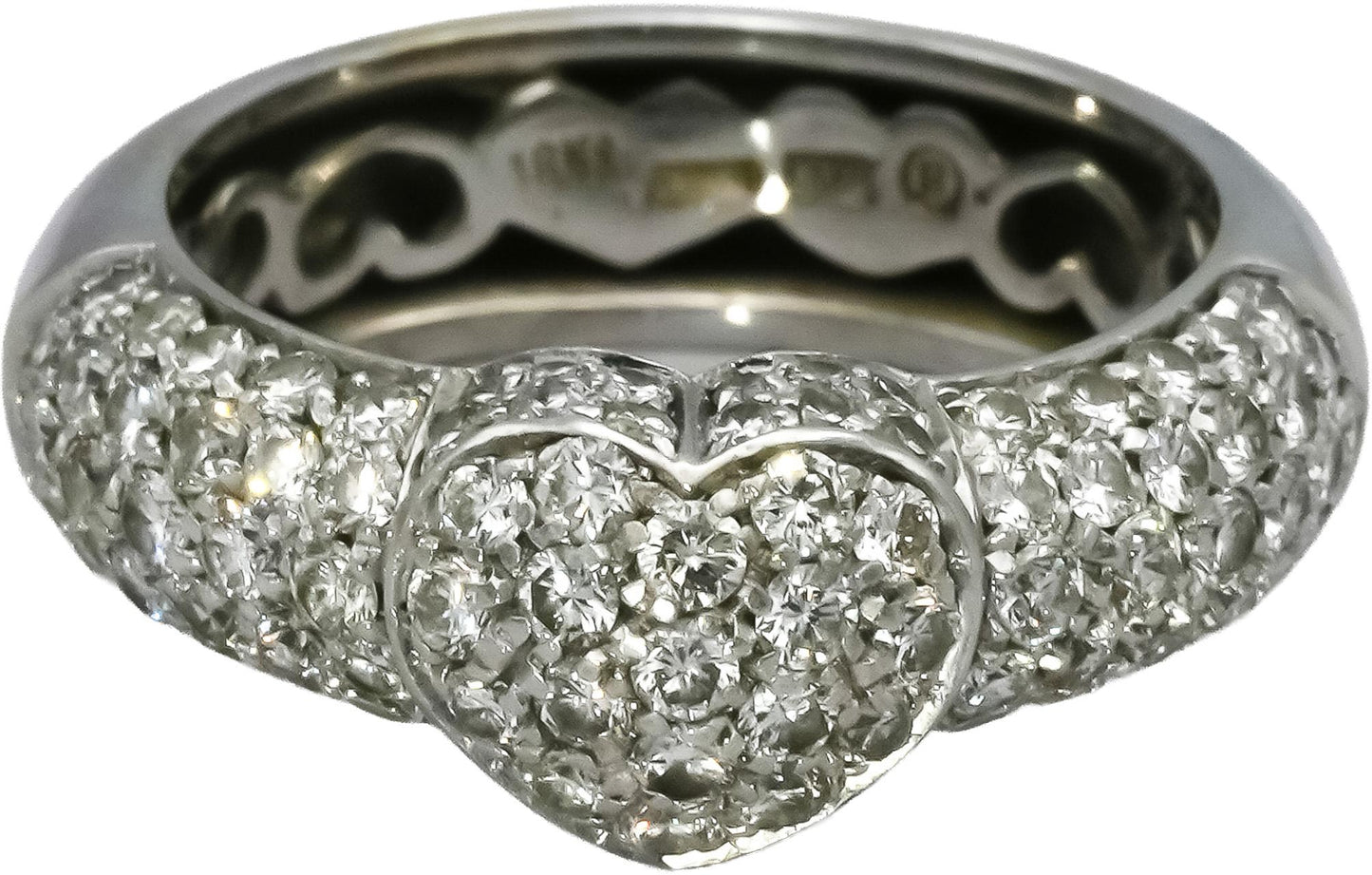 18k White Gold VS Round Diamond Cluster Heart Ring 1.0CT Size 6.75