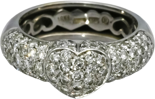 18k White Gold VS Round Diamond Cluster Heart Ring 1.0CT Size 6.75