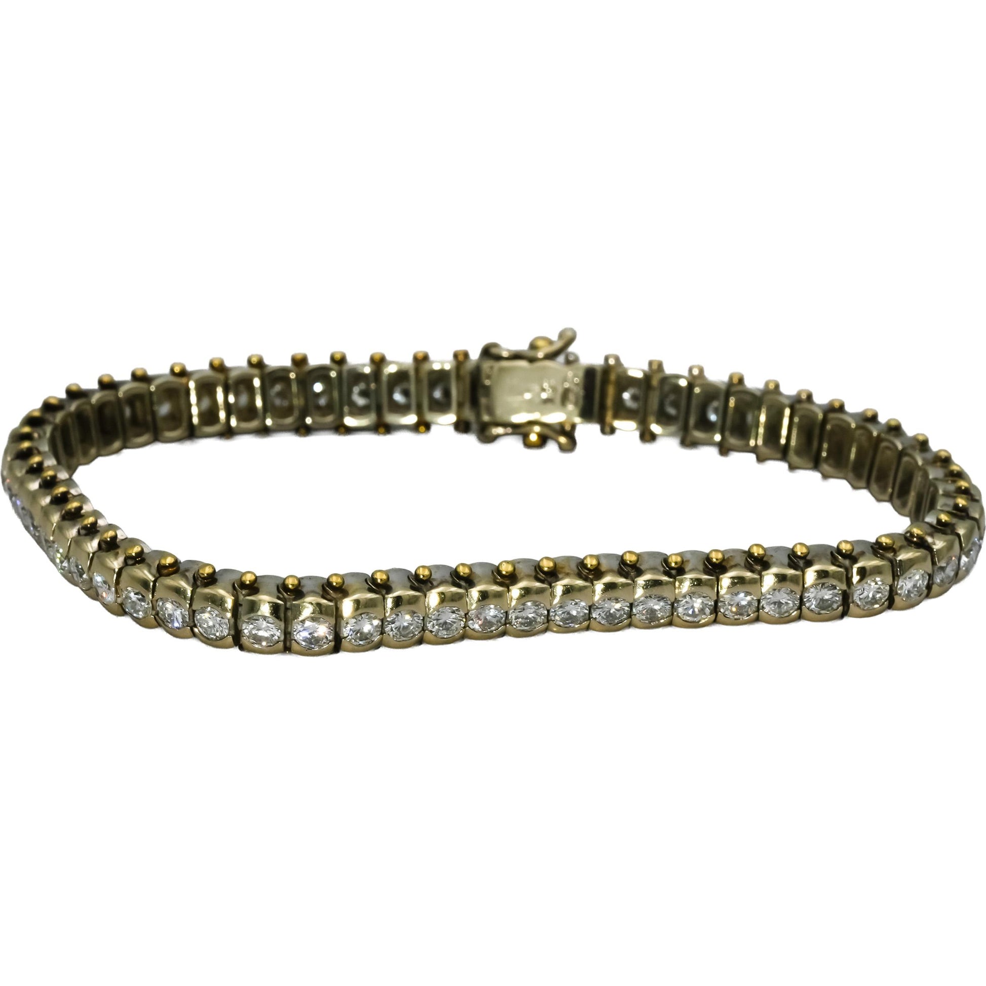 18k White Yellow Gold VS Round Half Bezel Set Diamond Tennis Bracelet 5.0CT