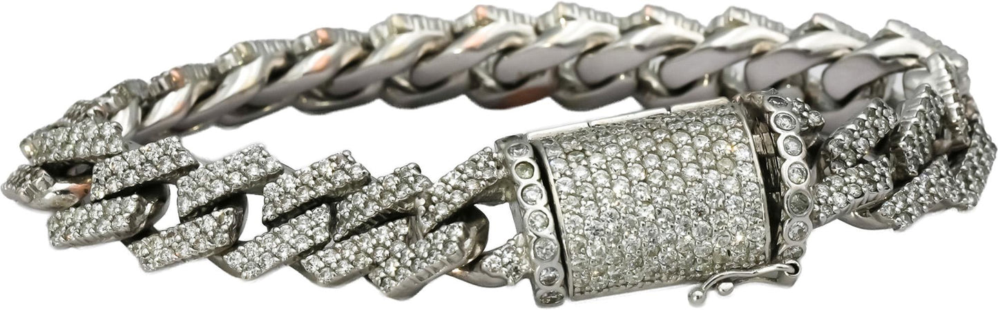 14k White Gold Round Diamond Iced Out Cuban Link Bracelet 10.0CT