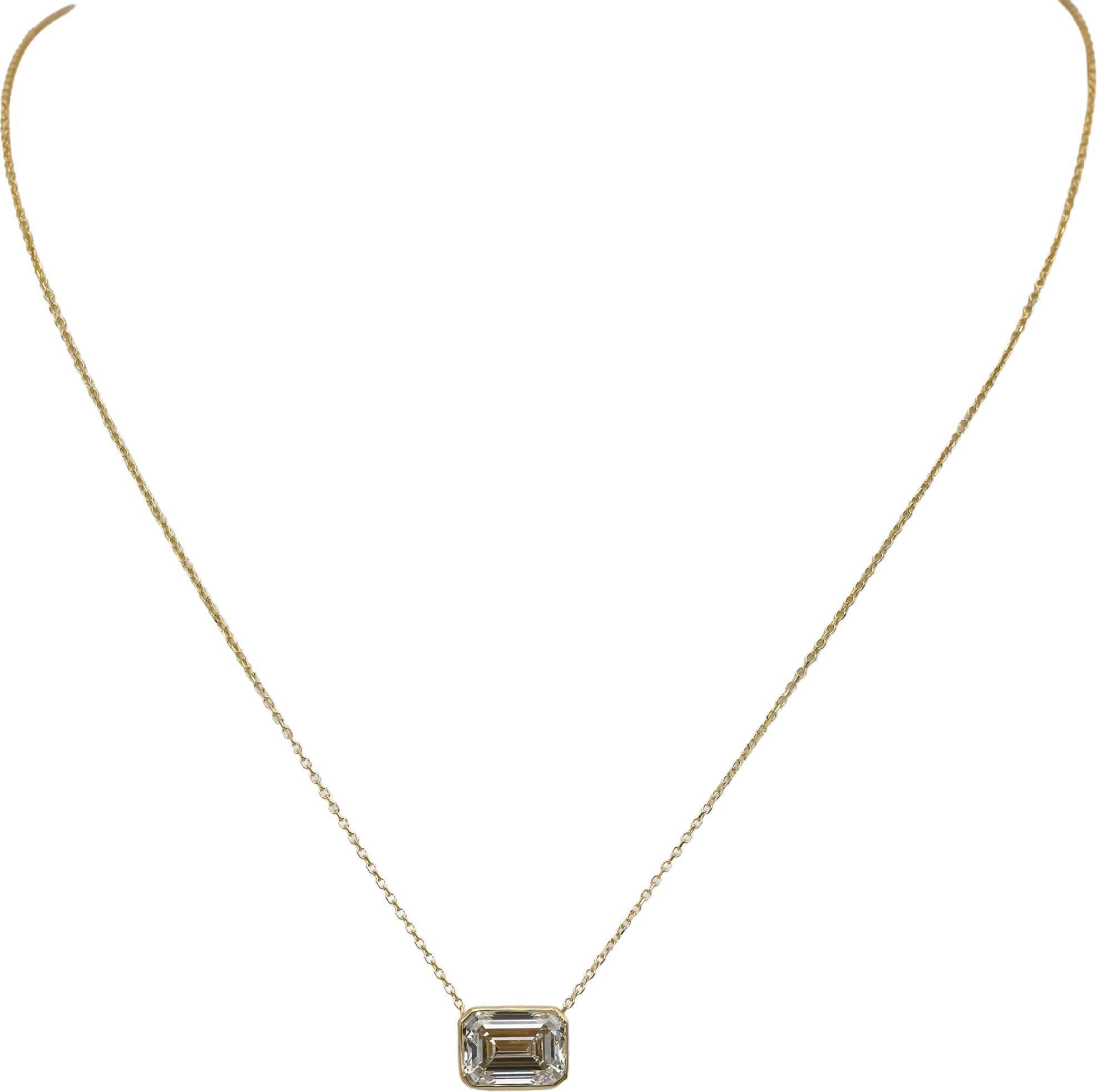 IGI 14k Yellow Gold VS1/G Emerald Cut Lab-Grown Diamond Pendant Necklace 2.59CT