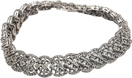 14k White Gold Round and Baguette Cut Diamond Fancy Link Bracelet 5.0CT