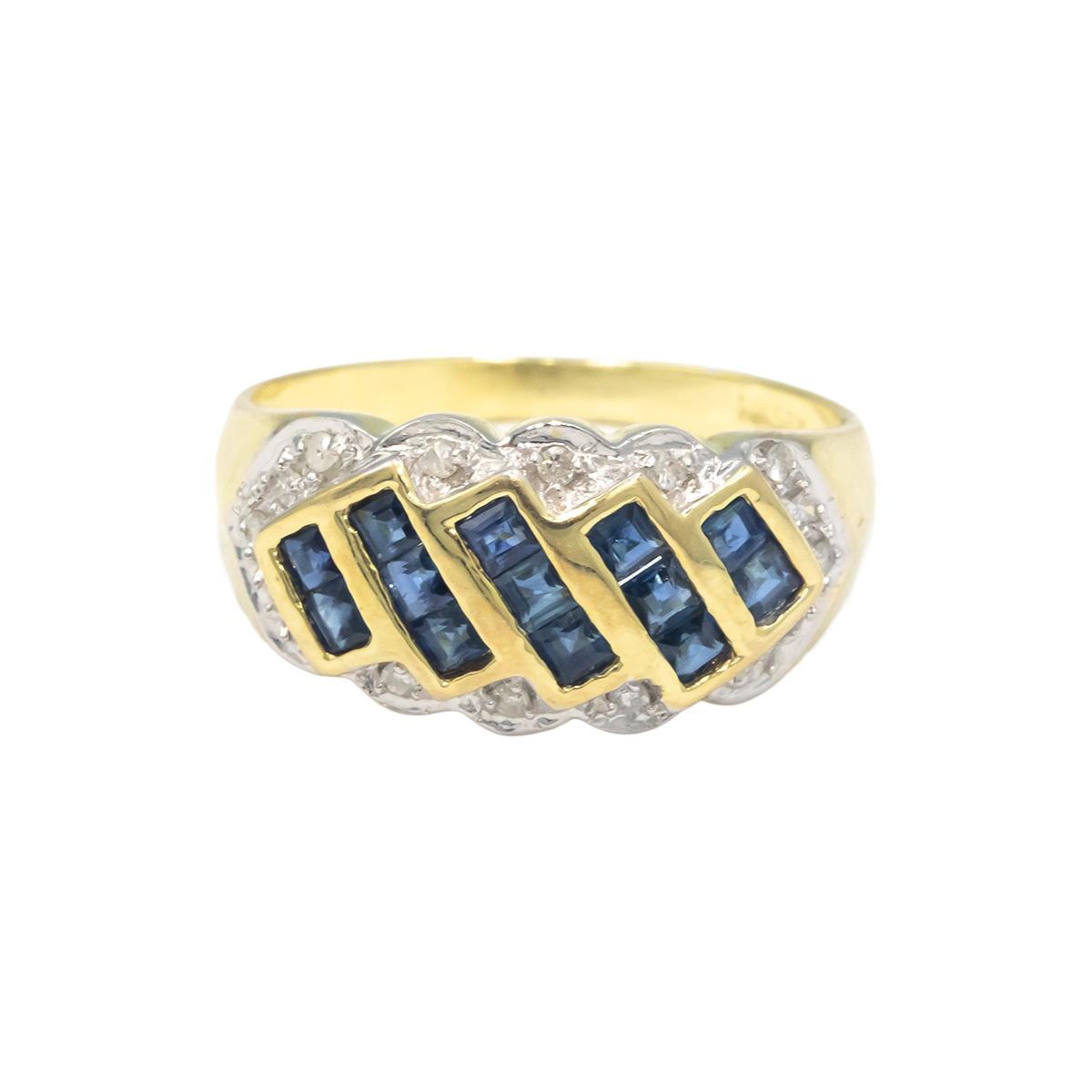 14k Yellow Gold 0.40CT Diamond and Sapphire Band Ring Size 7.25