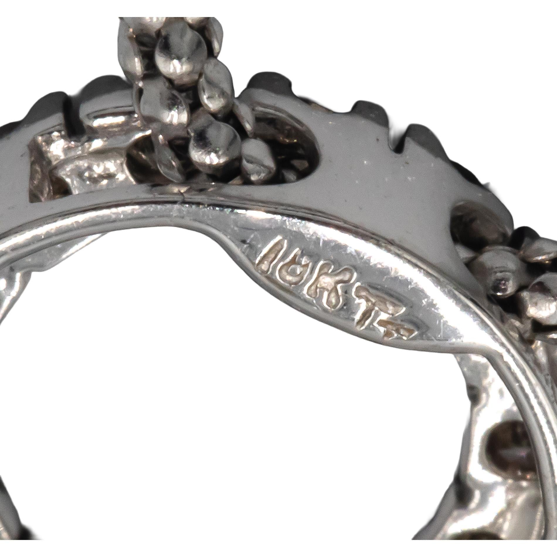 14k White Gold Round Diamond Circle Tassel Chain Necklace 1.0CT