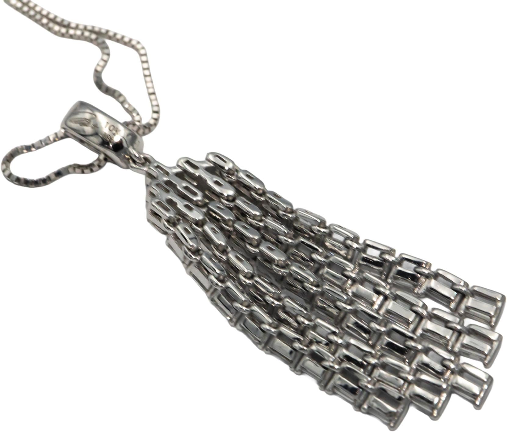 10k White Gold 0.50CT Diamond Tassel Pendant Chain Necklace