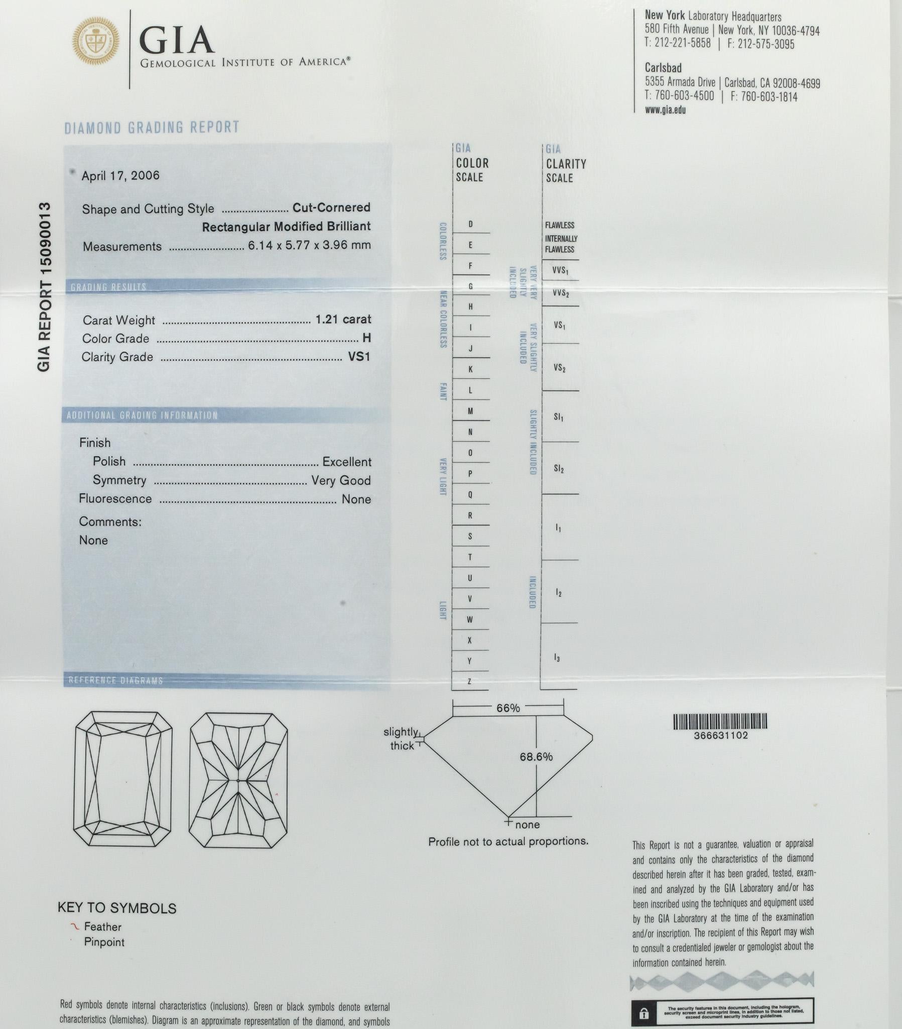 GIA Certified Radiant Cut Diamond VS1/H Rectangular Modified Brilliant 1.21CT