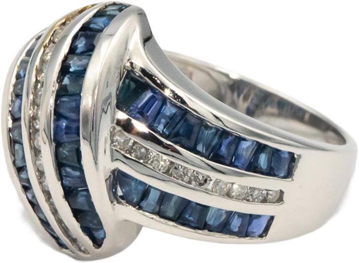 KALATI Designer 14k White Gold 1.78CT Diamond and Sapphire Ring Size 7