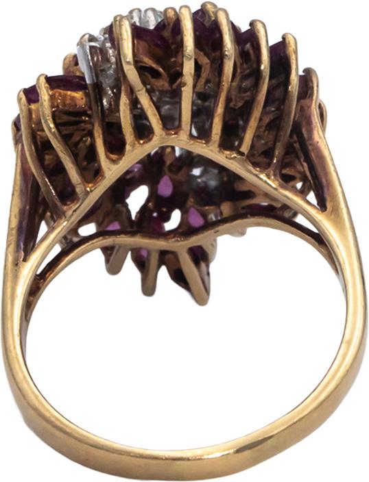 10k Yellow Gold 1.62CT Diamond and Ruby Cluster Cocktail Ring Size 8