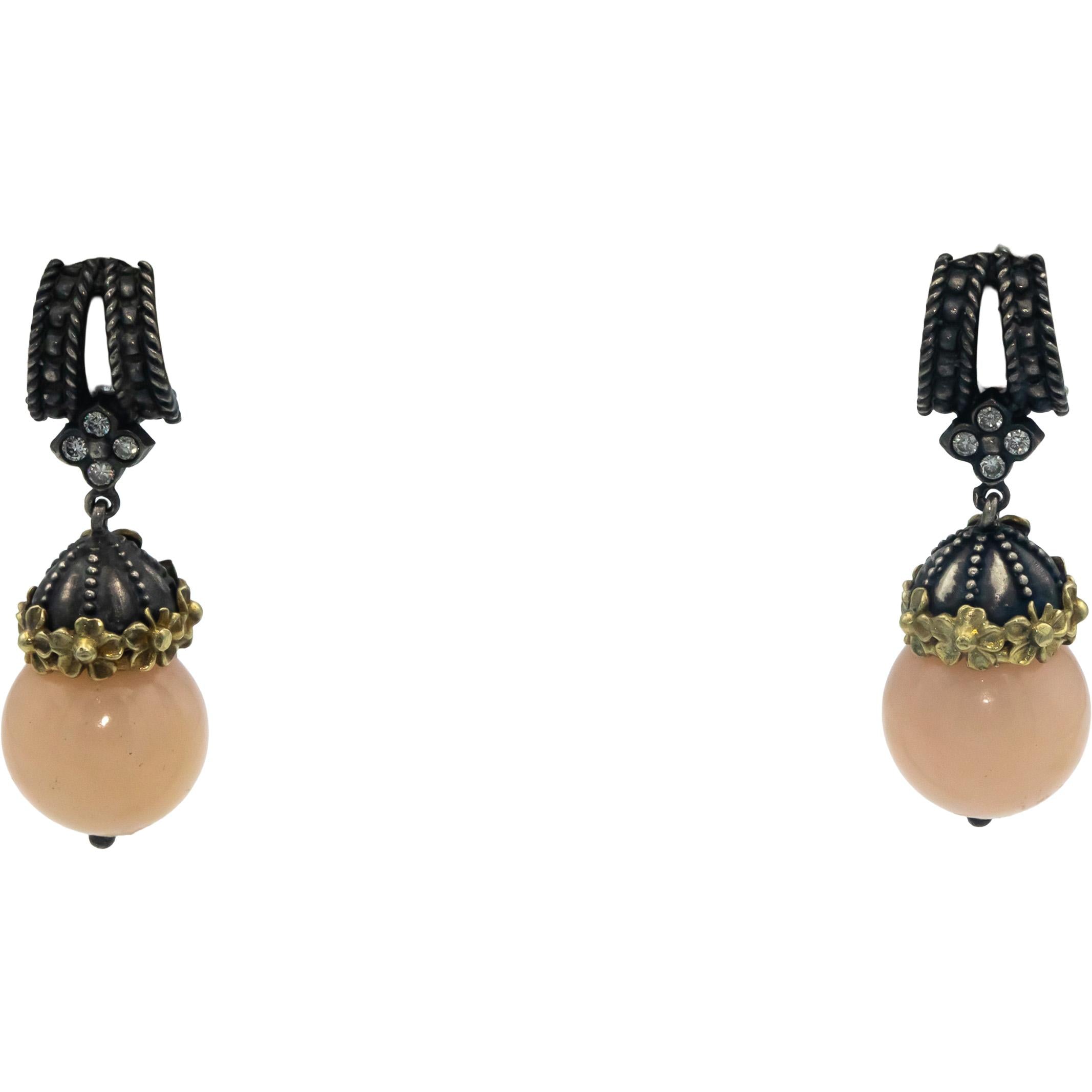 STAMBOLIAN 18k Gold Sterling Silver 24.14CT Diamond & Peruvian Opal Earrings