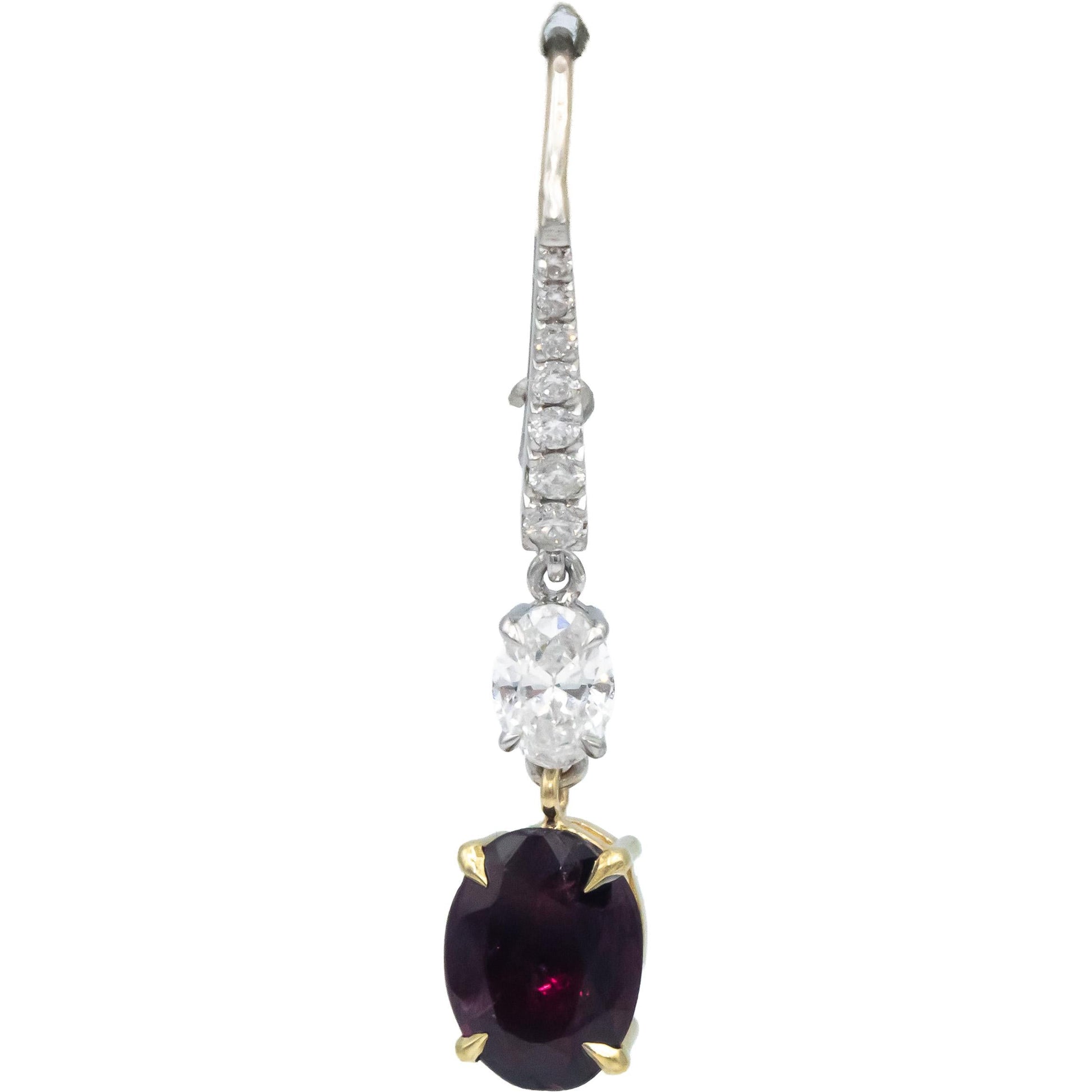 18k Gold & Platinum 5.25CT Diamond and Ruby Drop Dangle Earrings