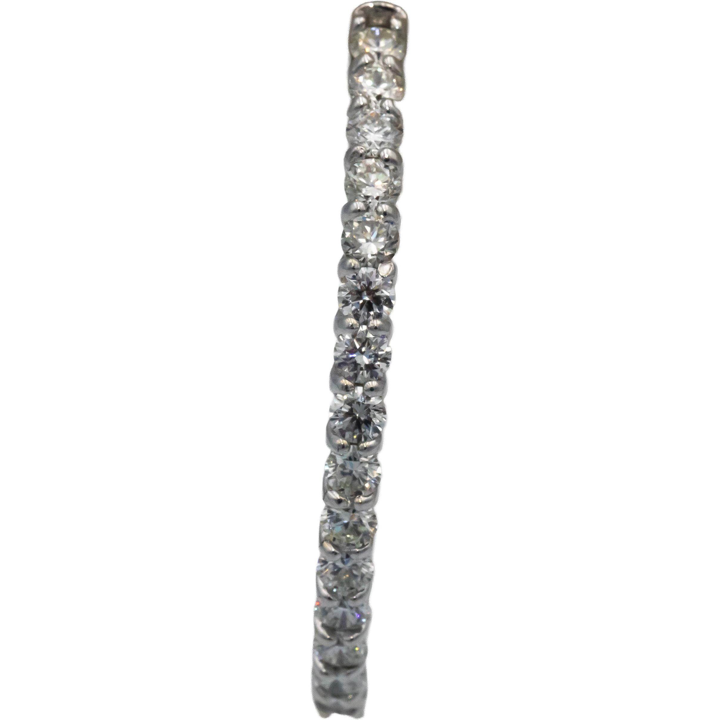 14k White Gold 4.30CT Round Cut Trellis Setting Inside Out Hoop Earrings