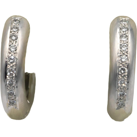 14k White Gold 0.20CT VS Diamond Satin Finish Hoop Huggie Earrings