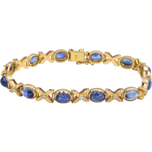 18k Yellow Gold Diamond and Cabochon Sapphire Link Bracelet 12.25CT