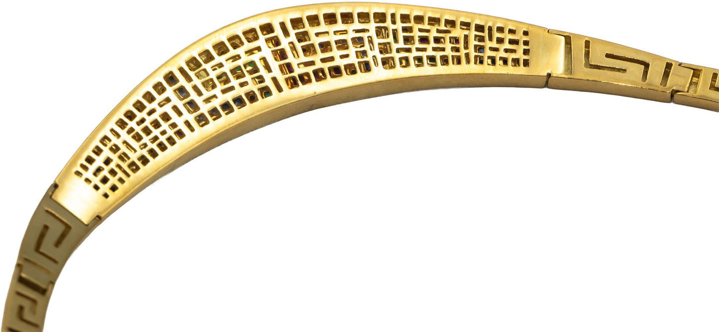 18k Yellow Gold Diamond Ruby Emerald Sapphire Formal Collar Necklace 3.70CT