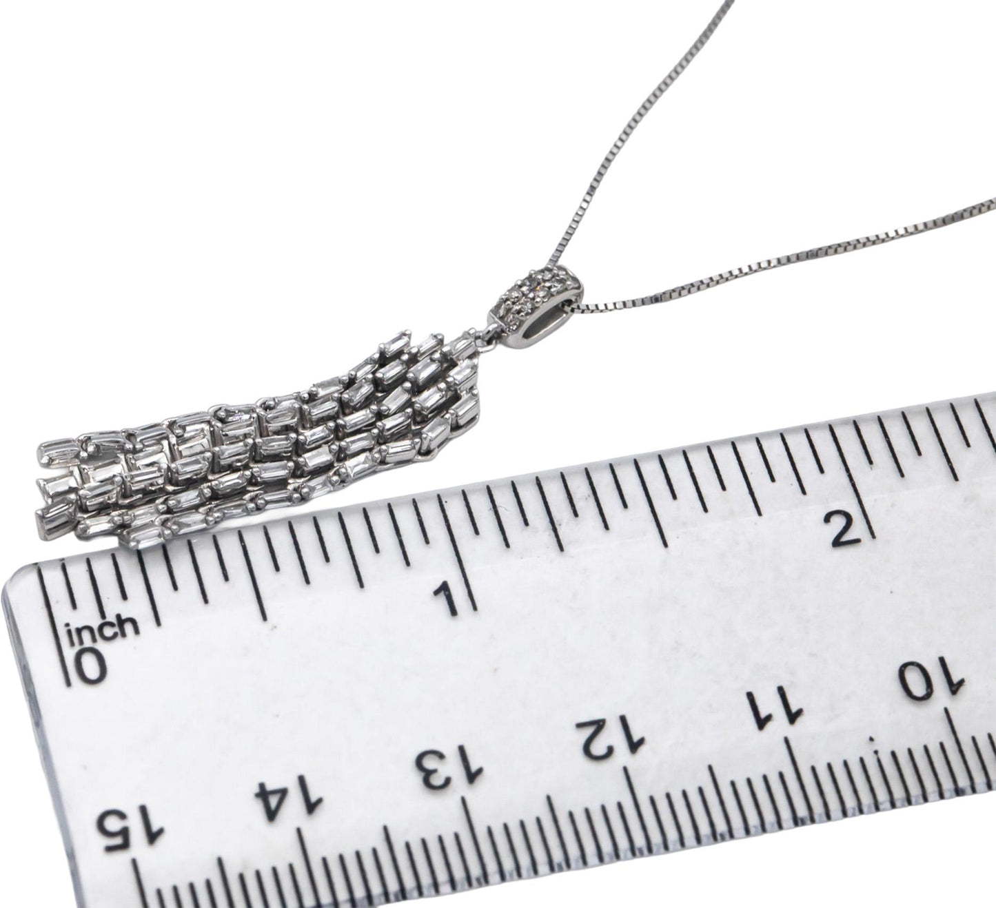 10k White Gold 0.50CT Diamond Dangle Tassel Pendant Necklace