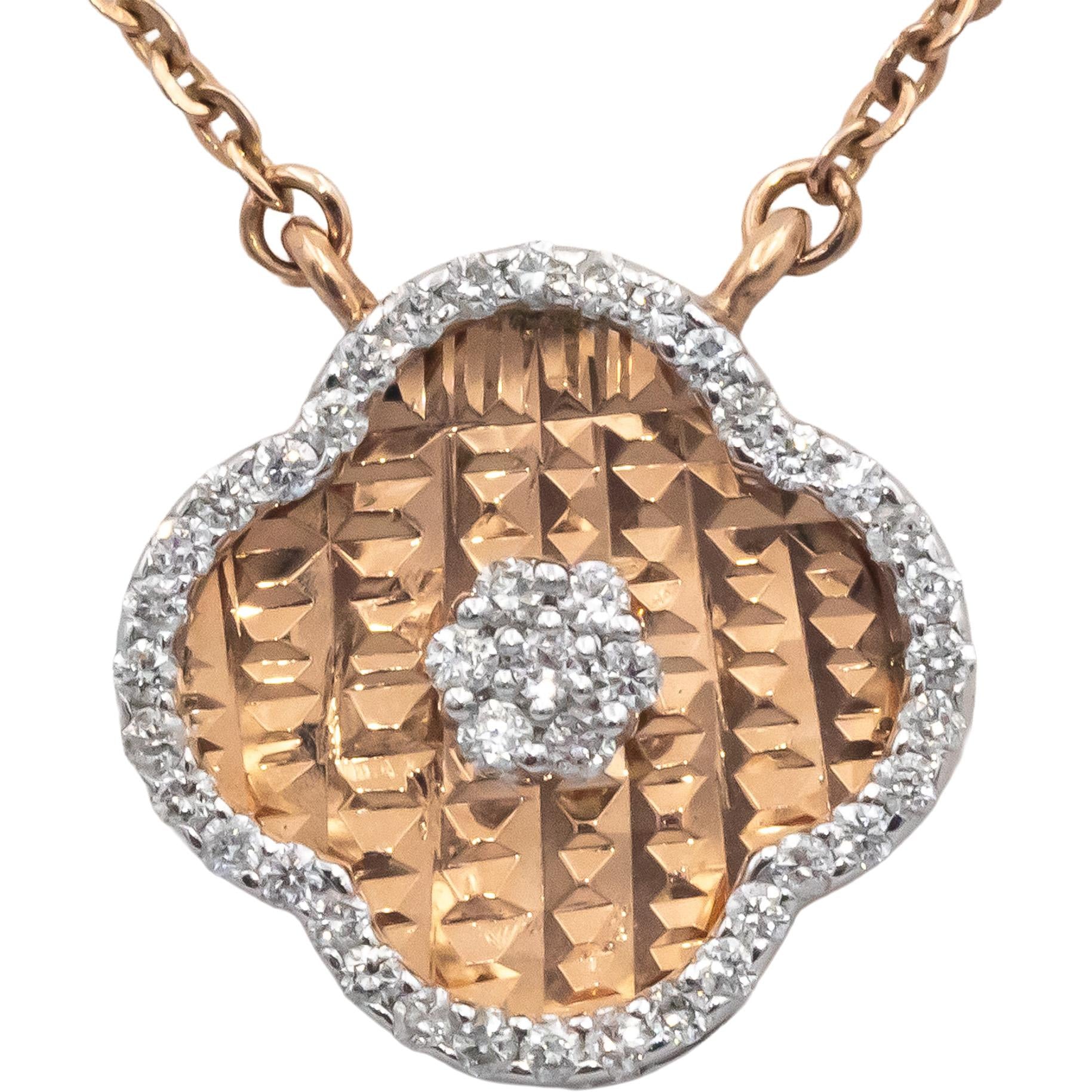 14k Rose & White Gold 0.33CT Lab Grown Diamond Flower Cluster Pendant Necklace