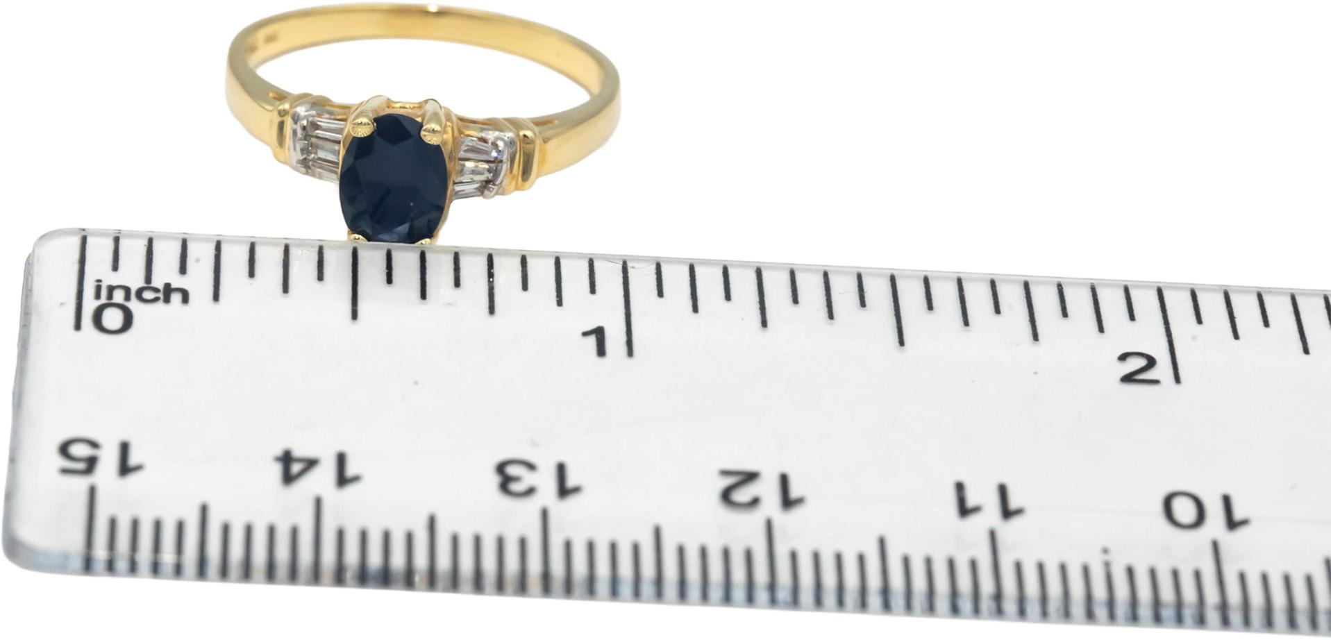 14k Yellow Gold 0.81CT Baguette Diamond and Oval Sapphire Ring Size 6.75