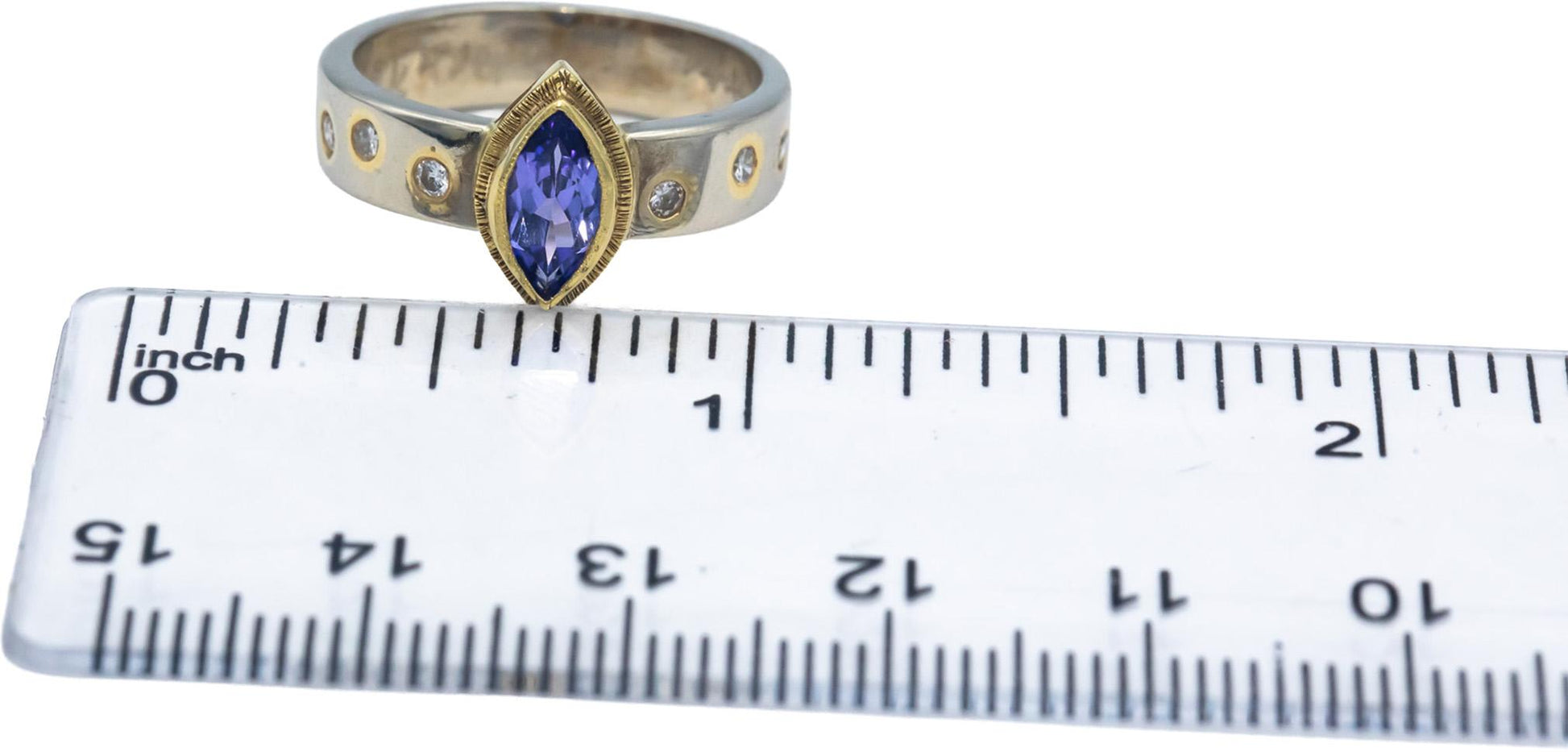 18k & 14k Yellow and White Gold 0.60CT Diamond and Tanzanite Ring Size 6.5