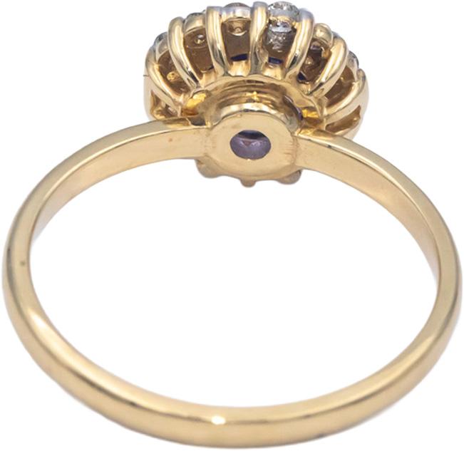 14k Yellow Gold 1.15CT Diamond and Tanzanite Halo Floral Ring Size 6.5