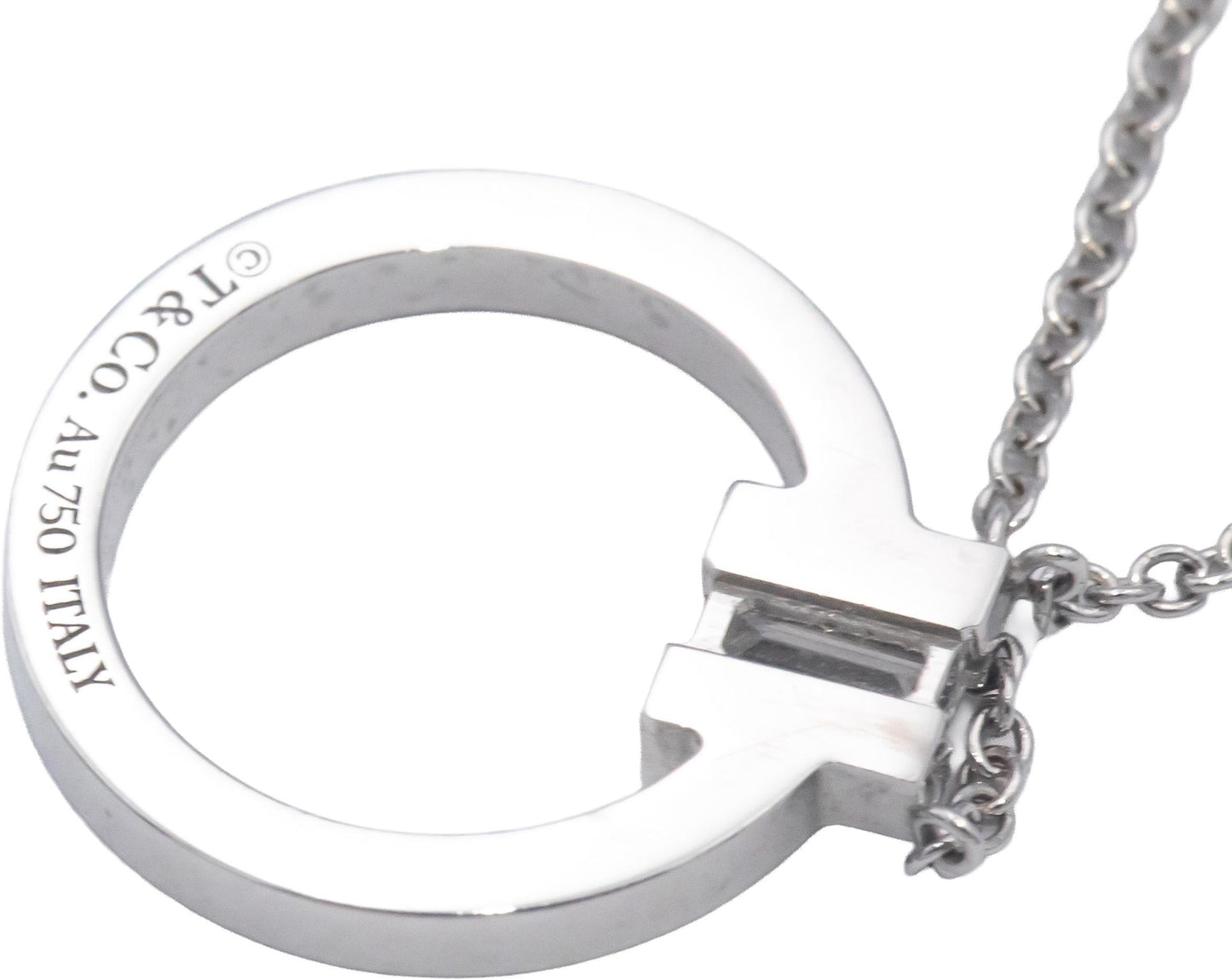TIFFANY & CO. 18k White Gold 0.15CT Diamond T Circle Pendant Necklace $4800