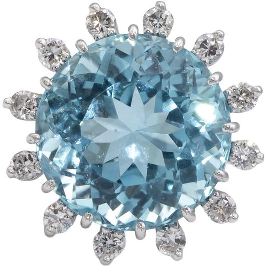 Vintage 14k White Gold VS Diamond & Aquamarine Cocktail Ring 20.84CT Size 8
