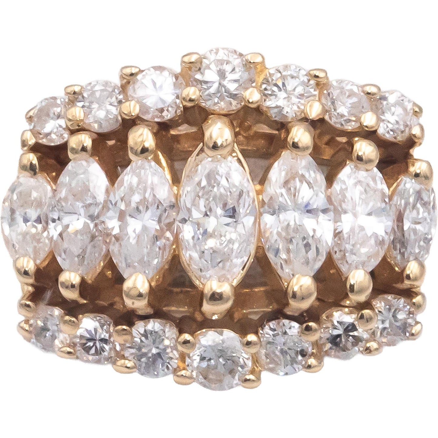 14k Yellow Gold 1.15CT VS Marquise & Round Cut Diamond Cocktail Ring Size 7