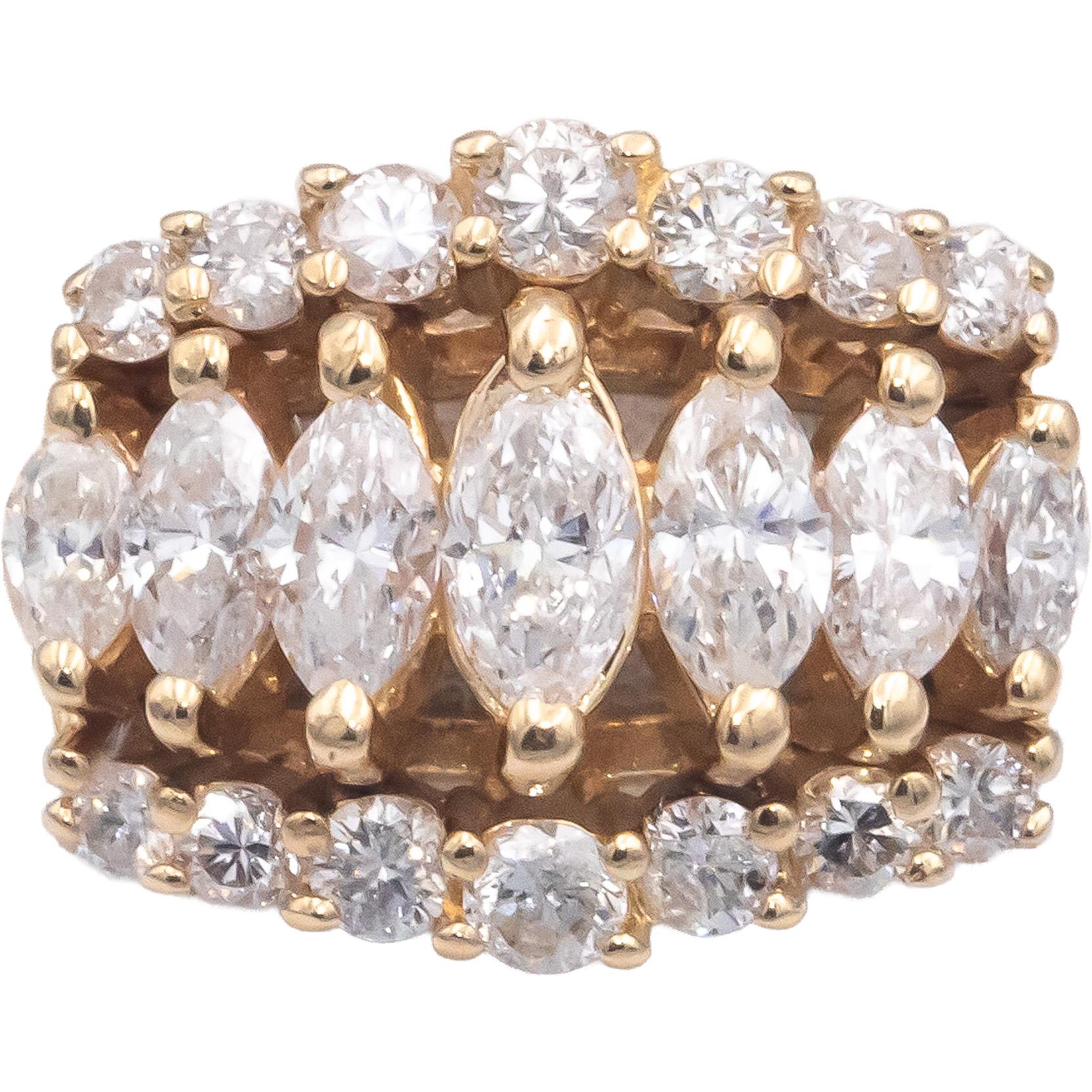 14k Yellow Gold 1.15CT VS Marquise & Round Cut Diamond Cocktail Ring Size 7
