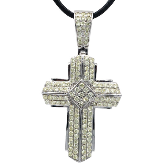 14k White Gold 3.0CT Light Yellow Diamond Iced Out Cross Crucifix Pendant